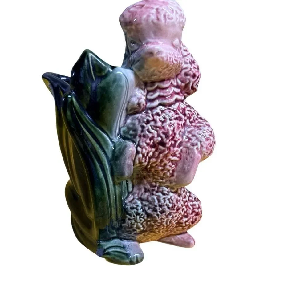 Vintage Hull Pottery Poodle Planter #114 Pink Green Drip Glaze